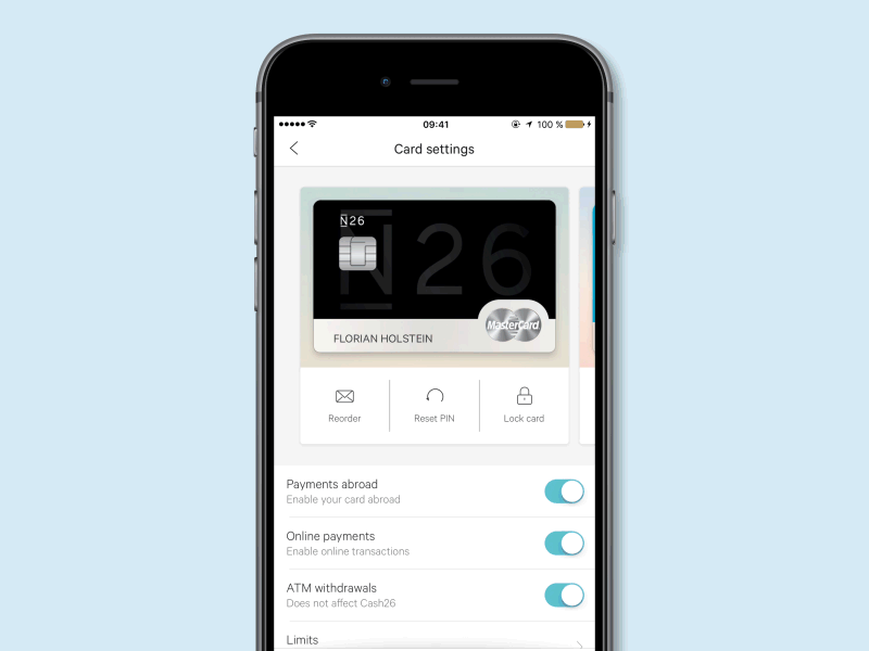 Managing your N26 cards