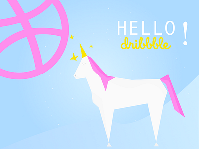 Hello Dribbble - let's spread unicorns blue debut first geometry illustration pink unicorn