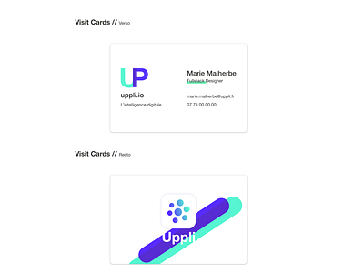 Visit card Uppli branding business card green indigo visit