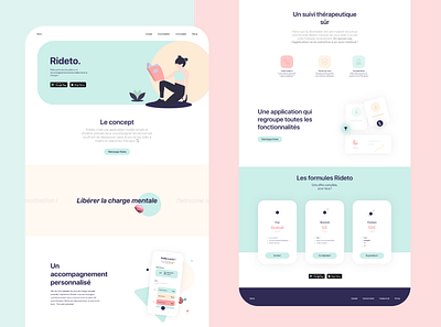 Rideto - Therapeutic app branding branding design clean ui geometry illustration landingpage pink pricing plan uidesign webdesign