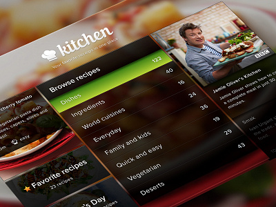 Kitchen App | TV blur focus proxima recipes tv ui vod