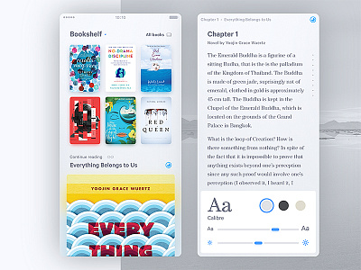 Bookshelf App Concept by Sol book cover font mobile progress reading settings typography