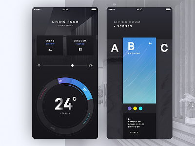 Smart Home Visual Language app circle color home mobile mood pick set smart temperature termostat