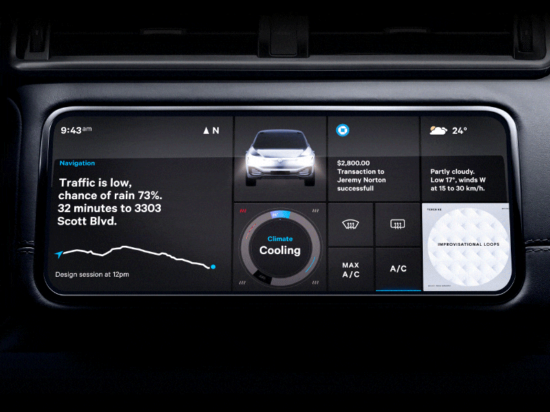 Car dashboard motion exploration 3d automotive car dashboard interface motion navigation progress tile ui
