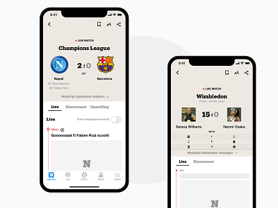 Live Sports - sneak peak app design design news soccer sports tennis