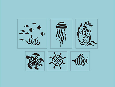 Sea stencil design branding design graphic design illustratio illustration sea stencil design stencil stencil design vector wall art