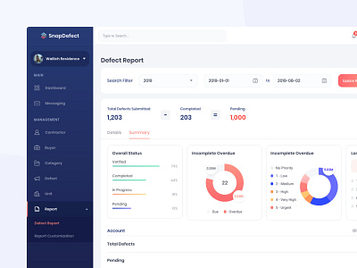 Snap Defect Report Summary analytics dailyui dashboard graph ui ux web design