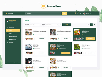 Commonspace_Groups Page cards co working dailyui group logo minimal networking portal search social ui ui ux web design web ui