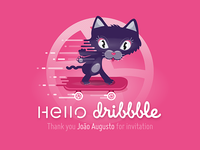 Hello dribbble cat chat dribbble hello illustration invit invitation kitty nenette skate skateboarding skating