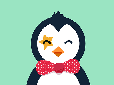 Penguin Christmas Star bow tie christmas christmas eve flat illustration party penguin xmas