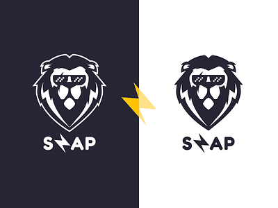 Logo SNAP Lion black and white feline freedom king lightning lion logotype pixel privacy savage snap sunglasses wild