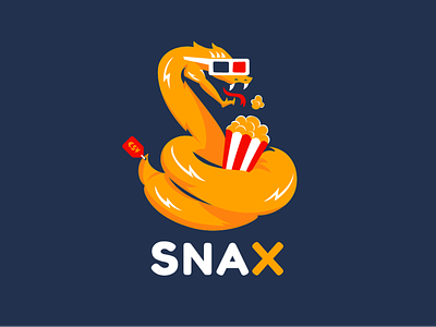Snax 3d glasses design dragon freedom illustration logo pop corn privacy shopping snacks snake snax
