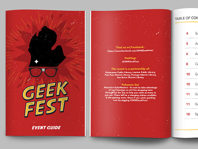 GeekFest Booklet book booklet comic comics design geek glasses layout library logo michigan print