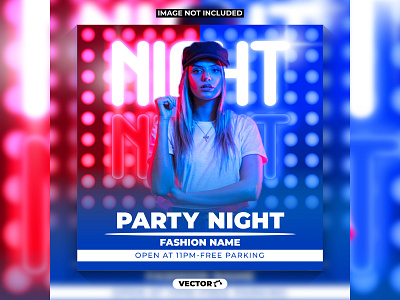 Night club dj party flyer social media post or square web banner rock concert