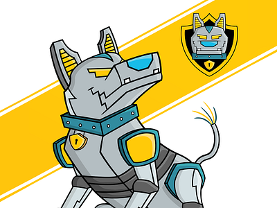 UCF InfoSec Mascot cartoon character design dog dog illustration florida gold guard mascot mascot art mascot design orlando robodog robot robotic security silver vector art
