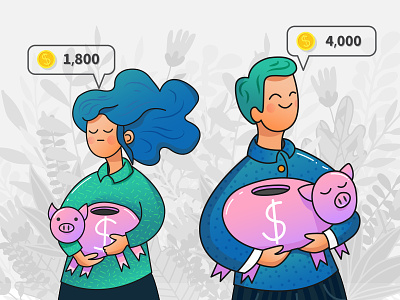 Wage Gap business career creative discrimination economy flat gap gender equality girl guy illustration income inequality pay piggybank salary savings social issue vector wage