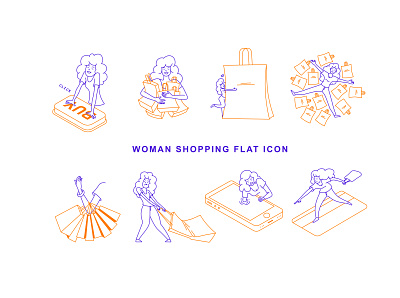 Woman Shopping Flat Icon app character design draw flat flat icon graphic design icon illustration minimalist ui ux