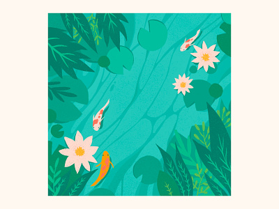 Wallpaper "Koi Pond" design drawing fish graphic design illustration koi fish koi pond pond wallpaper