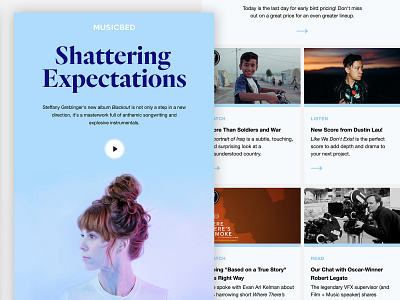 Musicbed Newsletter - Shattering Expectations design email film filmmaker music news design newsletter newsletter design typography web