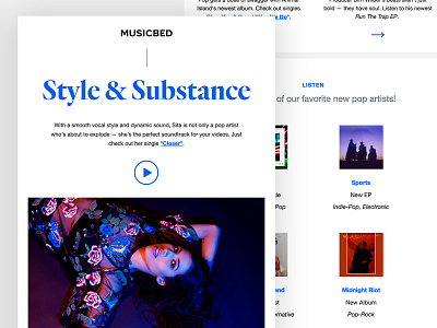 Musicbed Newsletter - Style & Substance email email design film filmmaker music newsletter newsletter design typography web