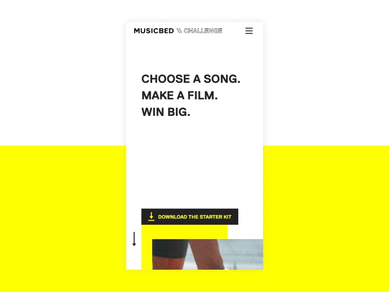 Musicbed Challenge Mobile Landing Page contest design film filmmaker landingpage music uxui webdesign webdesigner
