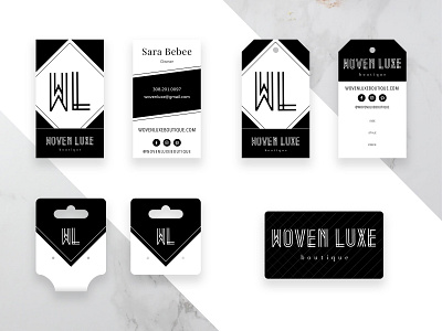 Woven Luxe Boutique | All Print Graphics brand identity branding business cards gift cards graphic design hang tags jewelry tags print design print media product design