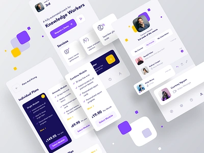 HC (Human Compass) Interface app app design chat clean design human icon list mobile app pricing profile psychology purple typogaphy ux yellow