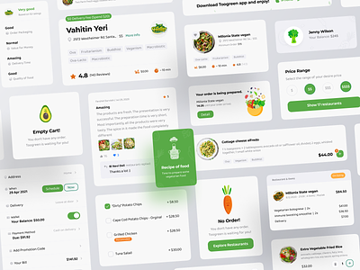 Vegetarian Food Delivery - Mobile Appli app application clean delivery app design food food app fruit illustration minimal recipe typography ui ux vector vegan vegetable vegetarian