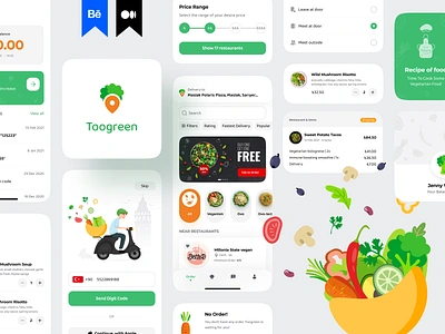 Toogreen - Vegetarian food delivery app app application card cart case study delivery design filtering food delivery illustration recipe ui ux veganism vegetarian