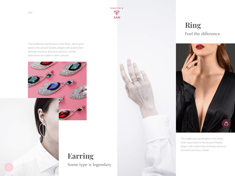 Jewellery website animaiton clean earring interaction jewellery micro interaction minimal principle ring shopping typography web design