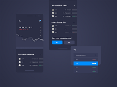 Digital Currency Activities -Application app app design bank bitcoin clean dark dark mode dark theme dark ui design minimal mobile money ui ux wallet