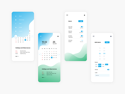 Date & Time Application 2019 alarm app application blue branding calendar calendar app clean date day design gradient hours illustration light minimal time typography vector