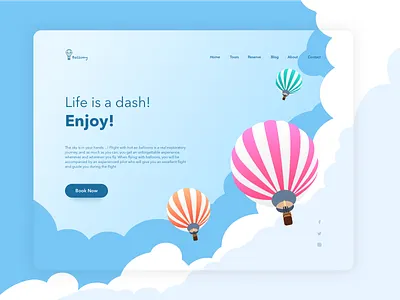 Book Ballon Website agency app ballon clean cloud fly gradient header hero illustration intro landing minimal sky travel trip vector web webdesign website