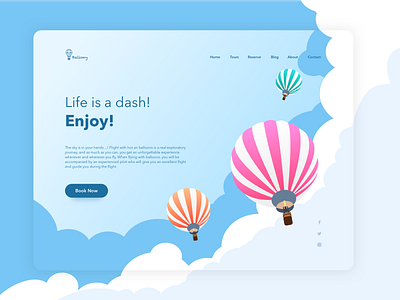 Book Ballon Website agency app ballon clean cloud fly gradient header hero illustration intro landing minimal sky travel trip vector web webdesign website