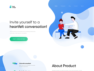 Mashverapp - Online Psychology Counseling applicaiton application blue blur clean consultant consultation gradient green illustration landing mdical minimal shape shapes ui ux web website