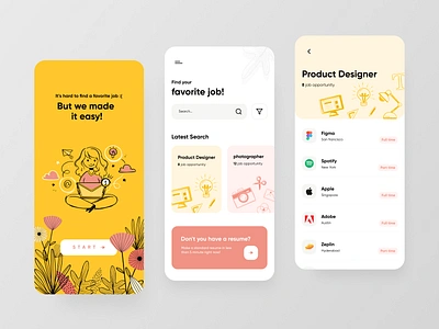 JobHere App app branding clean design doodle illustraion job minimal search typography ui ux