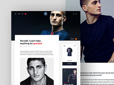 PSG Article article blog blog layout calcio clean football football club grid layout typography