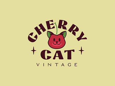 Cherry Cat Vintage branding design flat illustration linework logo logo design minimal typography vector
