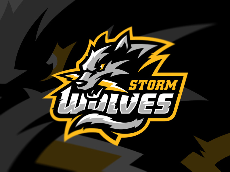 wolf biting a lightning mascot logo