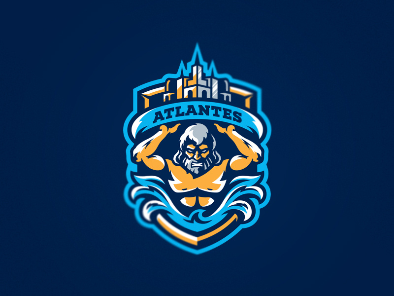 Atlantes wave splash water logo games gaming team sport atlantes mascot logos esport