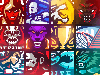 Collection logos gamer logotype branding illustration games gaming football logofolio design logo team sport esport mascot