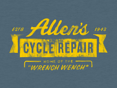 Allen's Cycle Repair allens banner bicycle cycling distress painted repair sign t shirt twin six