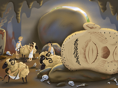 Odysseus in the Cyclops' Cave. Children’s book 2d adobe photoshop animation book book illustration character design chiildrens book children illustration cover design illustration