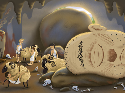 Odysseus in the Cyclops' Cave. Children’s book 2d adobe photoshop animation book book illustration character design chiildrens book children illustration cover design illustration