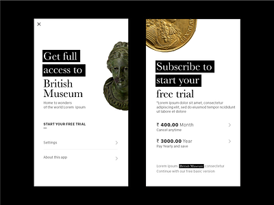 Start Trial Page british museum mobile page trial ui