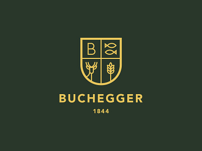 Buchegger Logo affinity designer blazon branding coat of arms deer fish gold grain green line logo redesign restaurant traditional yellow