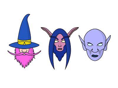 World of Warcraft characters 2d character draenei elf game gnome icon illustration mage set vector world of warcraft