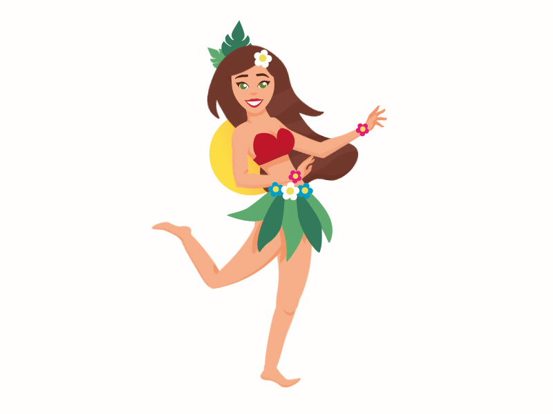 Hawaiian girl 2d animated animation beach character gif girl gradient hawaii hawaiian holiday illustration motion sun vacation