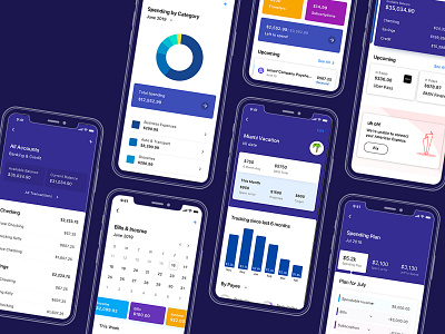 Personal Finance App for iOS android app cards charts dashboard dashboard ui data design finance ios material material ui product design purple simplifi ui user experience user interface ux visualization