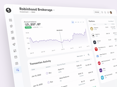 Track all your investment accounts in one place. app branding charts clean design finance fintech graphs icons interface investments mobile product robinhood simplifi ui user interface ux webapp website